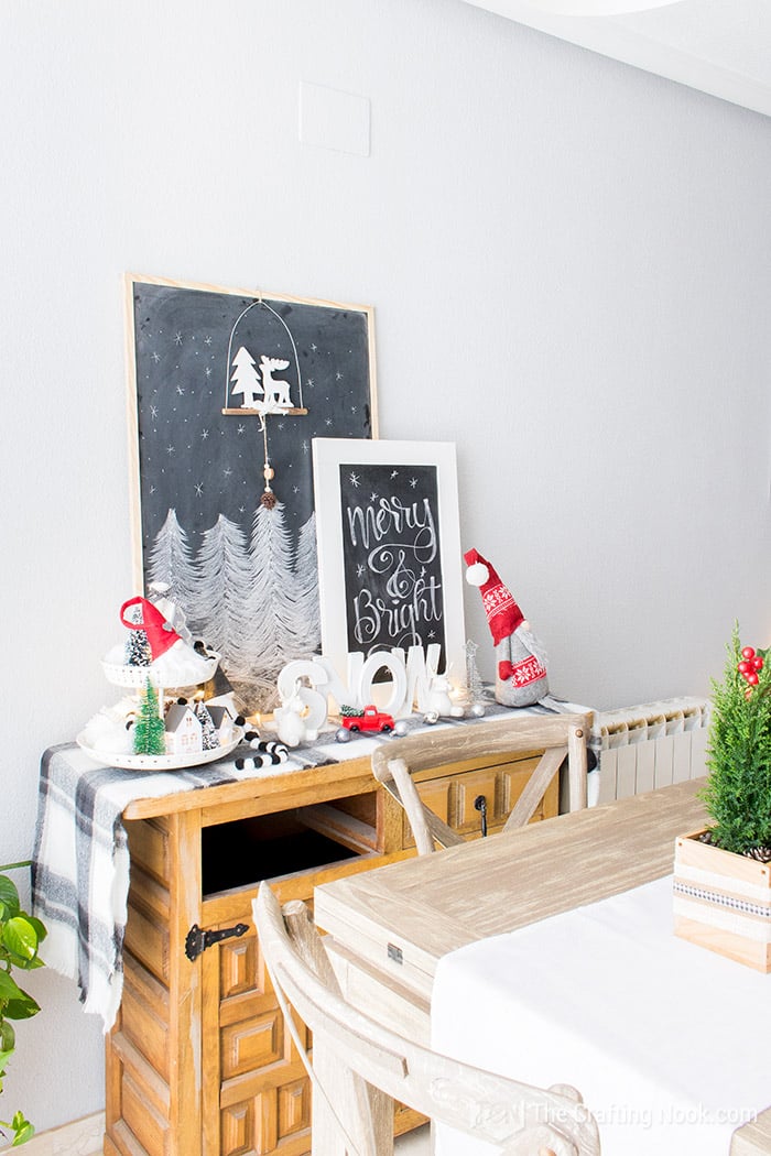 Black and White Buffalo Plaid Christmas Home Tour Sideboard 2