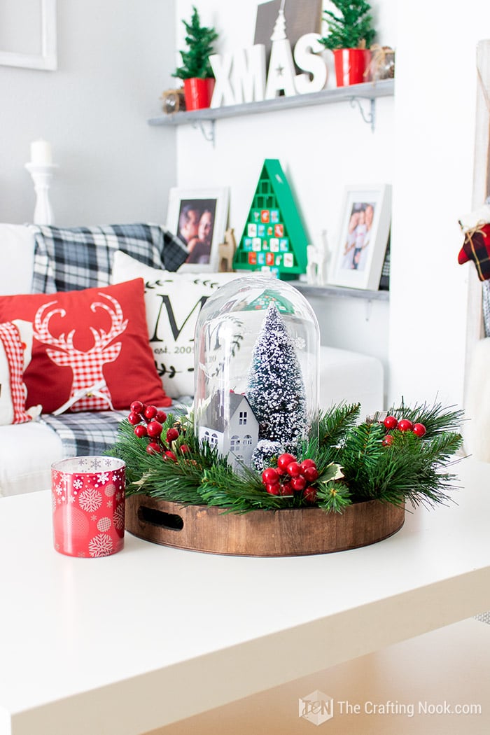 DIY Winter Scene Christmas Cloche Centerpiece Decoration