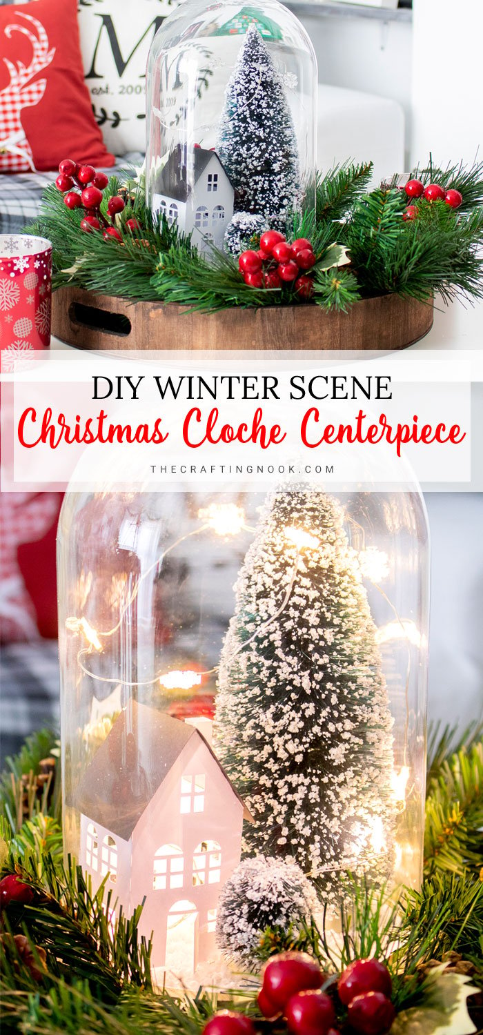 DIY Winter Scene Christmas Cloche Centerpiece Pinterest image