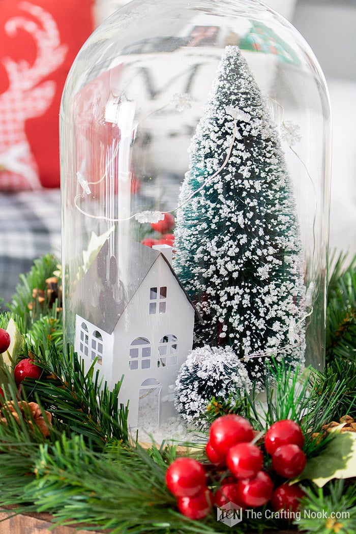 DIY Winter Scene Christmas Cloche Centerpiece Simple