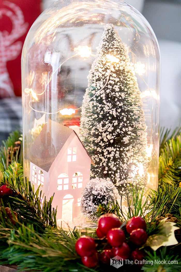 DIY Winter Wonderland Scene Christmas Cloche Centerpiece cone