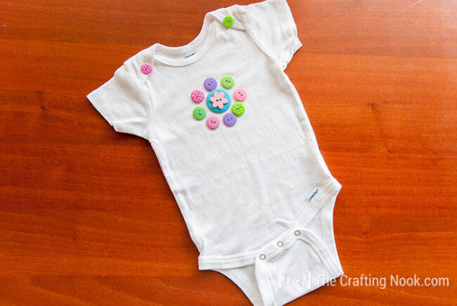 general top view Button Flower Onesie 