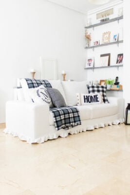DIY Sofa Slipcover finished and styled