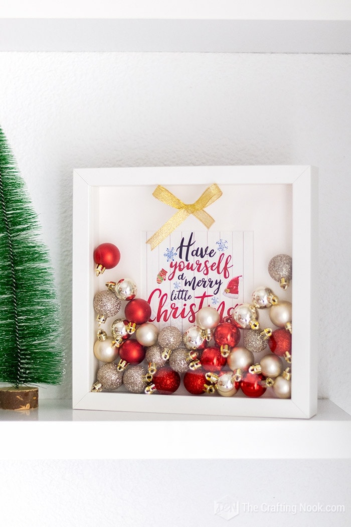 DIY Red and Gold Christmas Ornament Shadow Box - The Crafting Nook