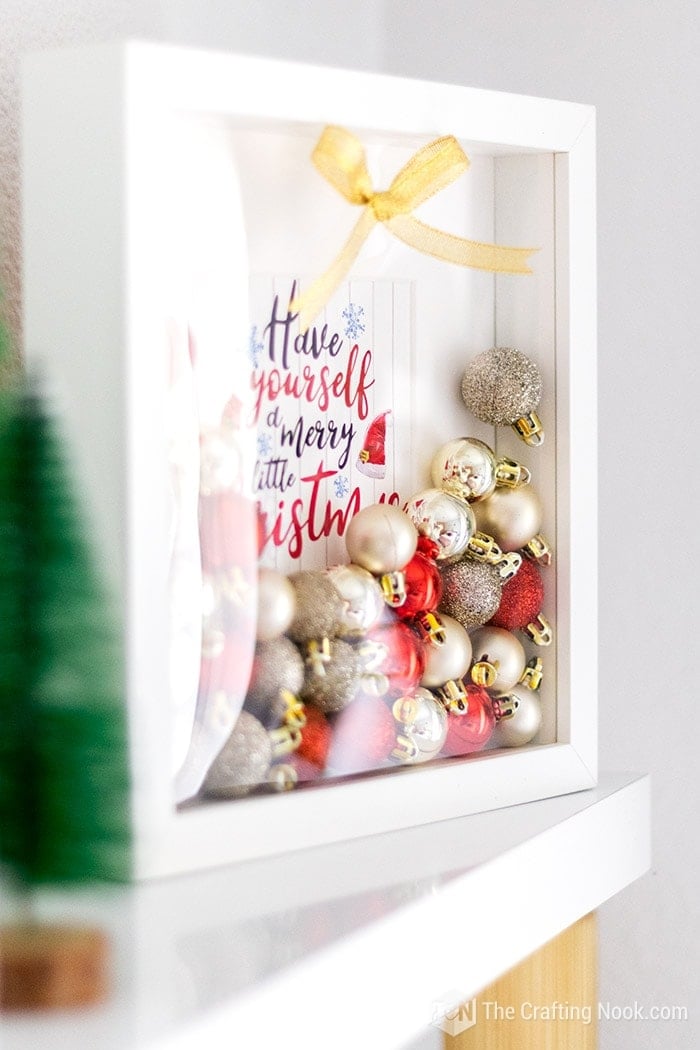 DIY Red and Gold Christmas Ornament Shadow Box - The Crafting Nook