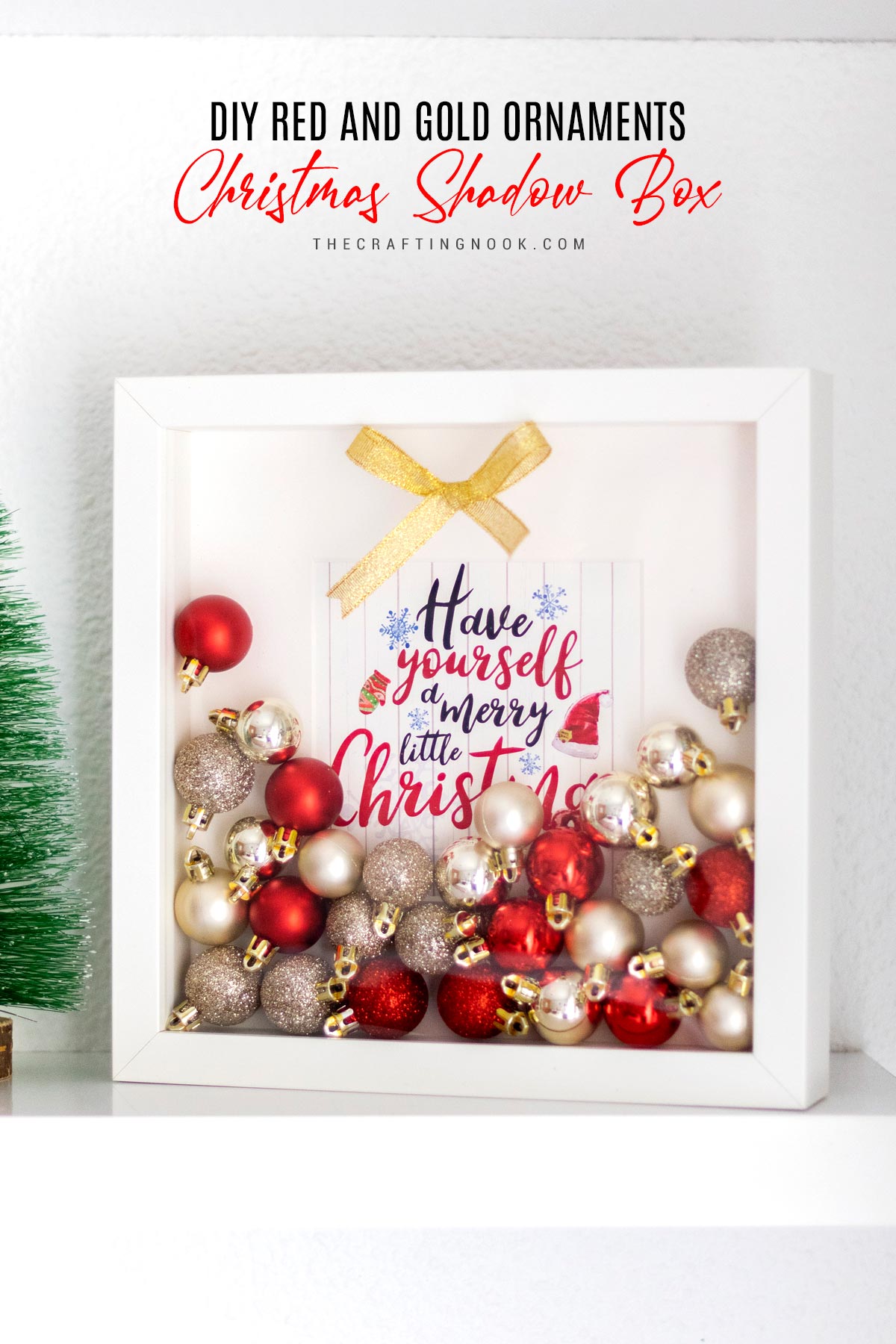 DIY Red and Gold Christmas Ornament Shadow Box - The Crafting Nook