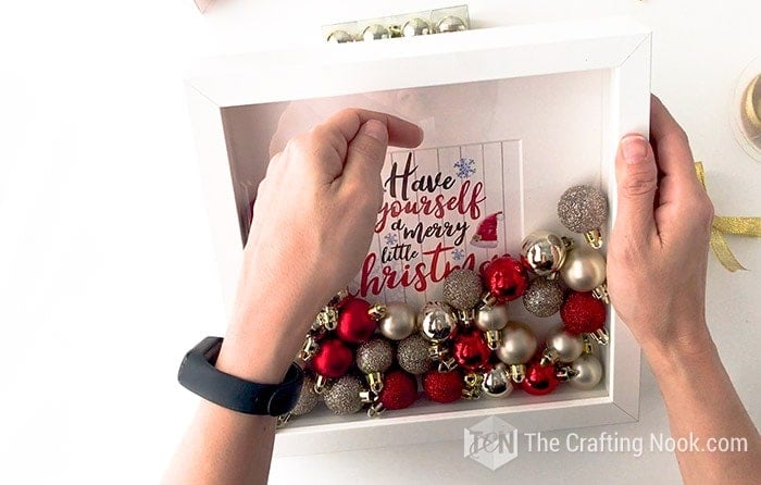 DIY Red and Gold Christmas Ornament Shadow Box - The Crafting Nook