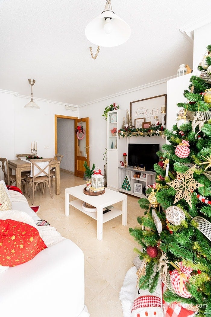 My view from the window to the Christmas tree, mantel and dining room