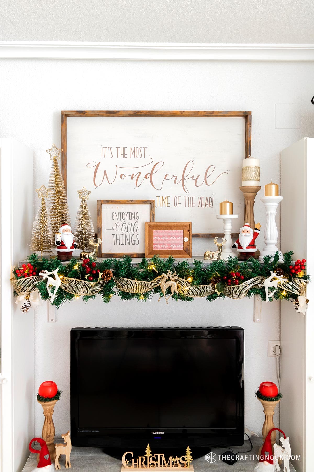 Red and Gold Rustic Christmas Mantel - The Crafting Nook