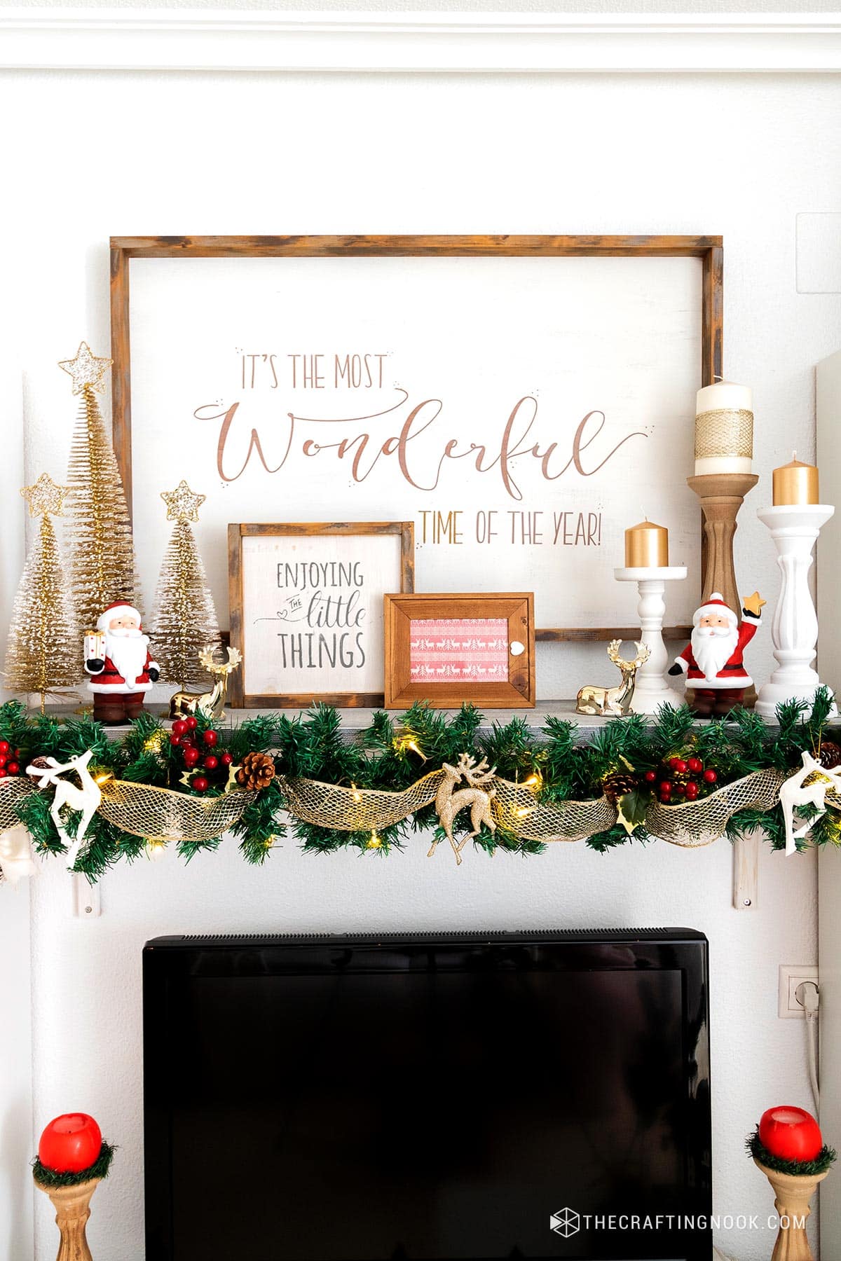 frontal image of Rustic Red and Gold Holiday Mantle