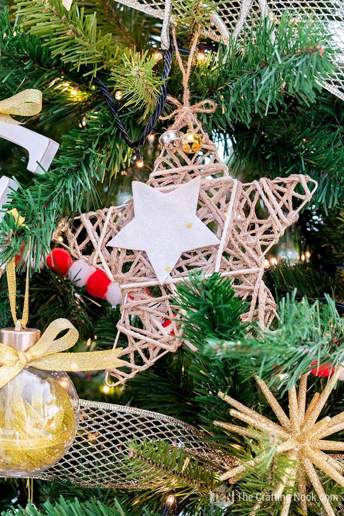 close up of  Twine and yarn rustic star ornament