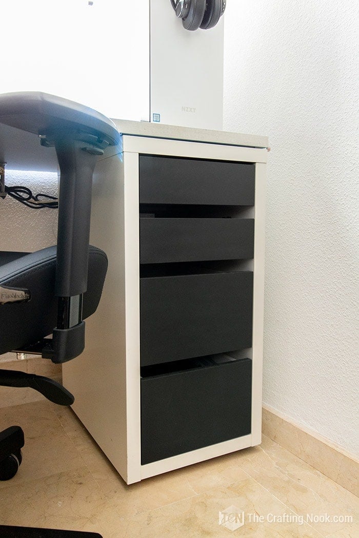 Desk Drawers makeover with black painted drawers.