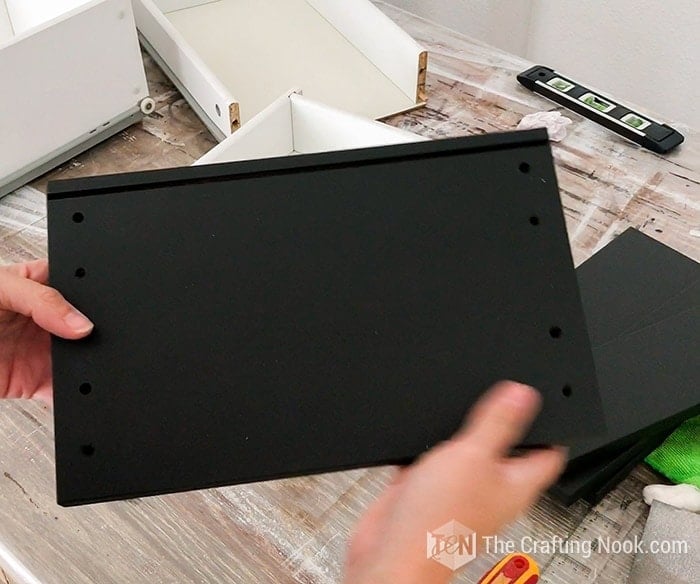 Drawer fronts painted in black