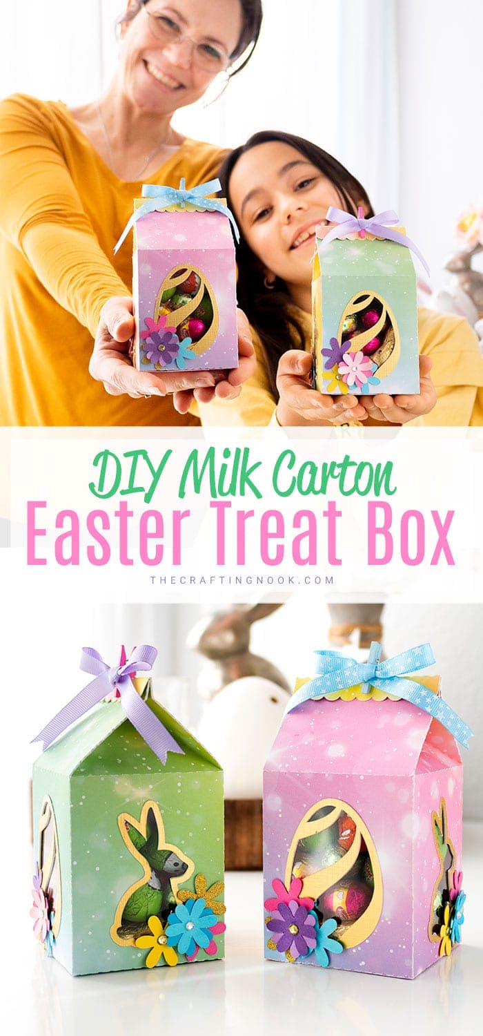 DIY Milk Carton Easter Favor Box Gift Pinterest image with title overlay