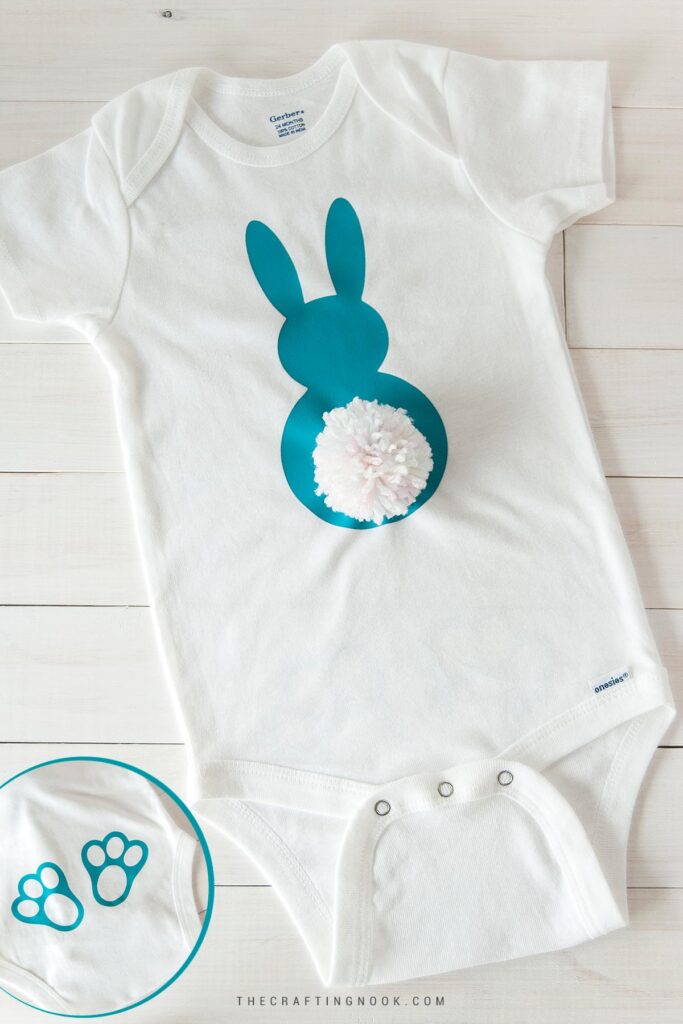 DIY Easter Bunny Onesie Heat Transfer Vinyl Tutorial cover image with title overlay