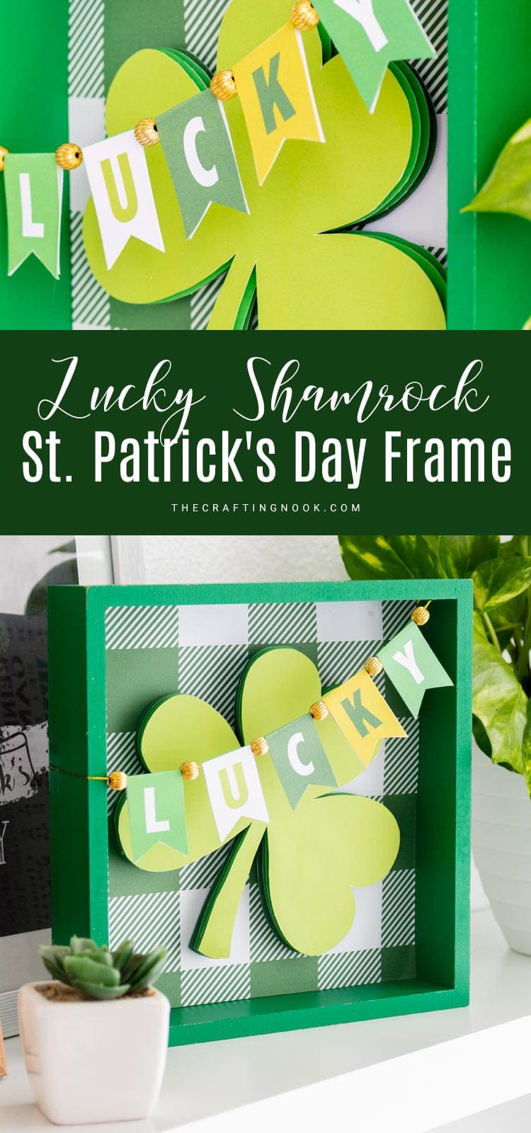 Lucky Shamrock Frame for St. Patrick's Day Pinterest image with title text overlay