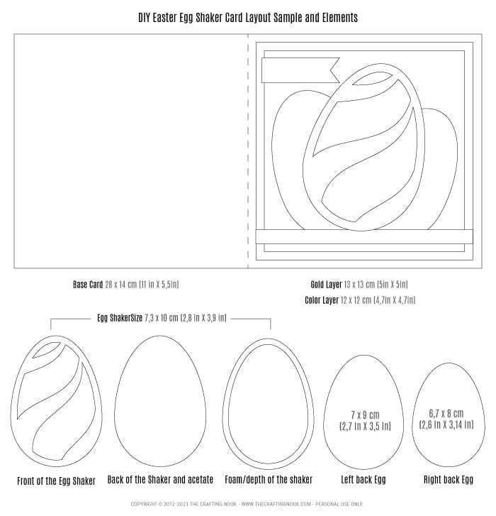 DIY shaker card layout and pieces to cut template