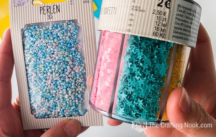 a pack of sequins and plastic confetti for the shaker card filling