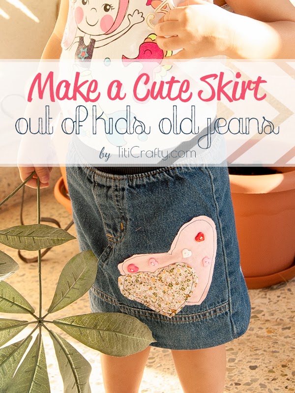 HOW TO MAKE A CUTE SKIRT OUT OF KIDS OLD JEANS cover image with title text overlay