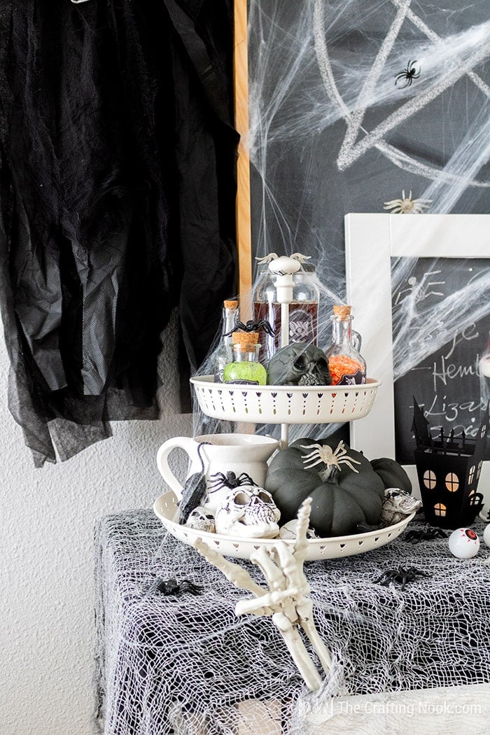 view of two tiers trays with halloween decoration