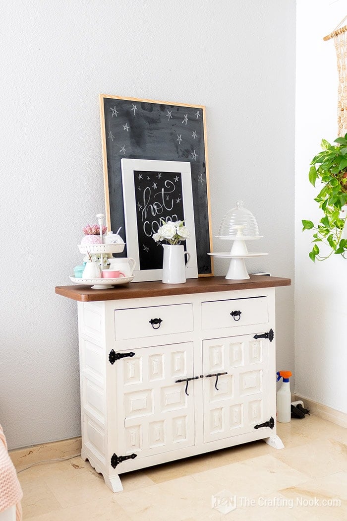 The Vintage Buffet table finished and decorated after makeover