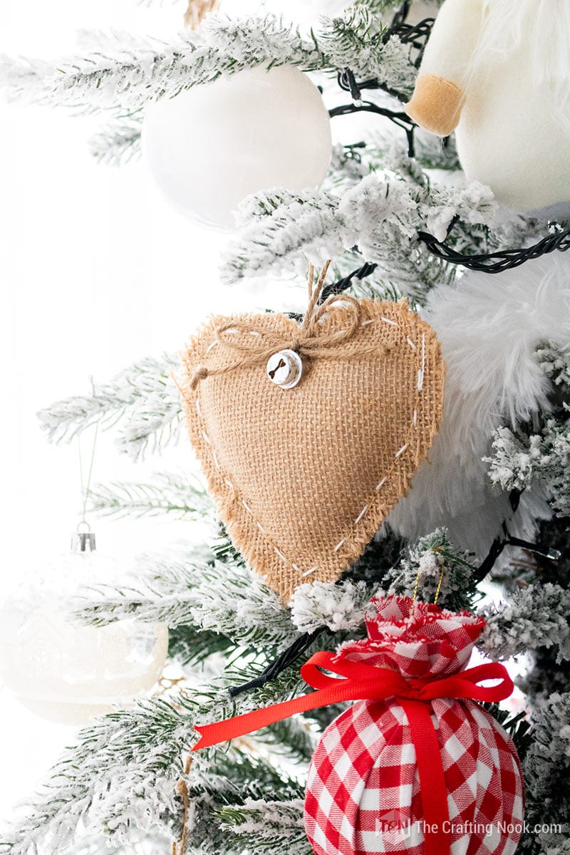 Cute burlap ornament on the tree