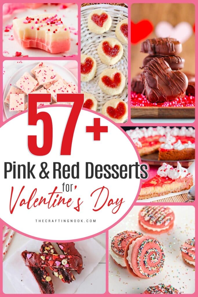 57+ Pink & Red Desserts for Valentine's Day. The Weekly Round Up cover collage image with title text overlay