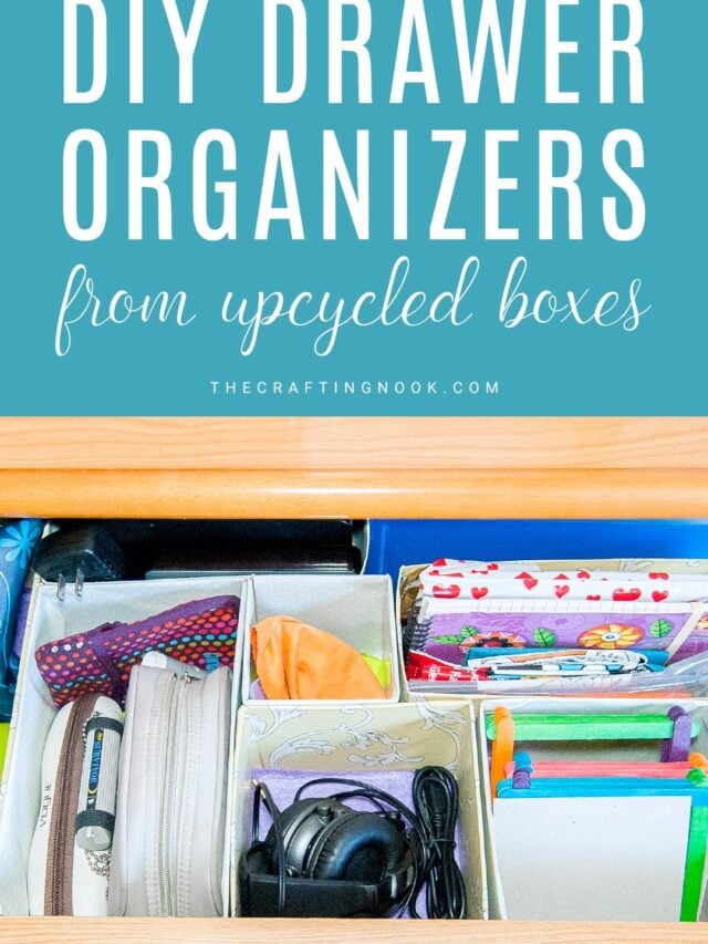 An open drawer with diy drawer organizers made with upcycled boxes