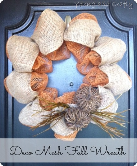 Deco Mesh Fall Wreath via Young and Crafty