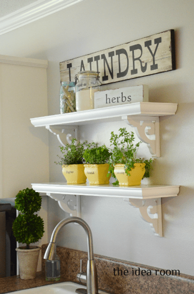 DIY Decorative Laundry room Shelving idea by The Idea Room