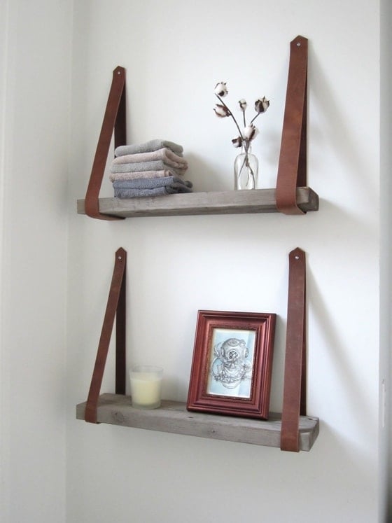 Leather and Wood Shelving by Made by Rachel