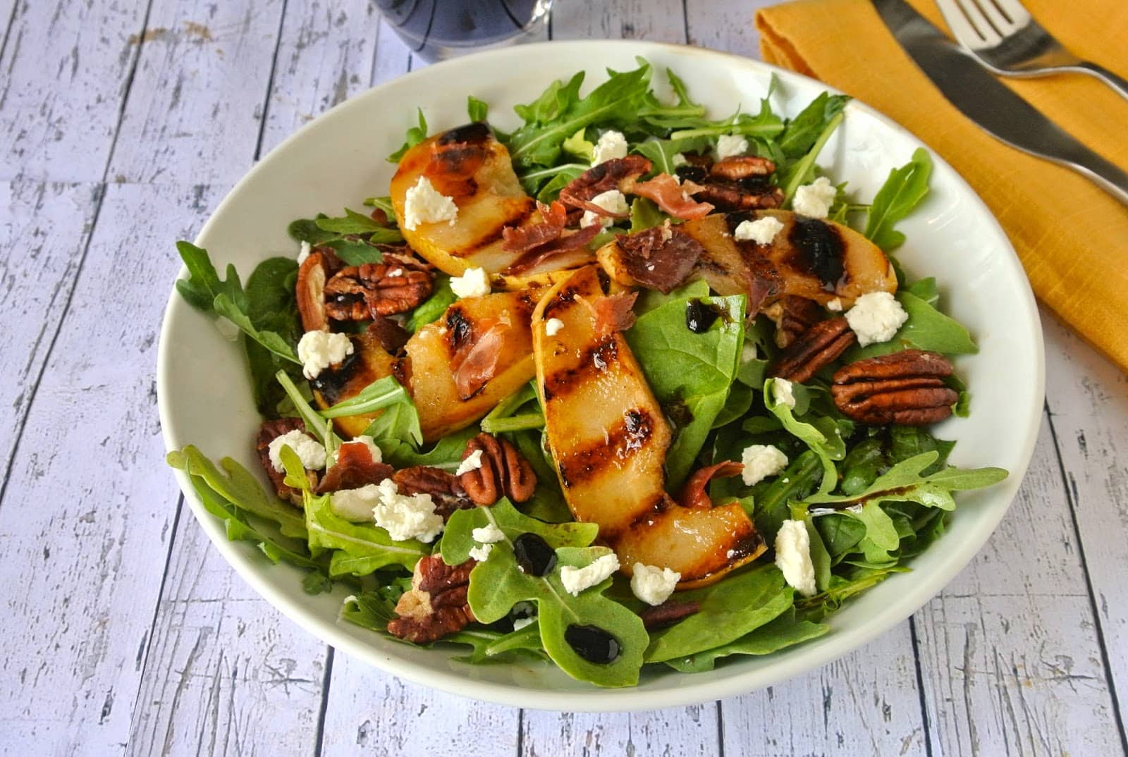 Grilled pear and crispy prosciutto salad by Culinary Ginger
