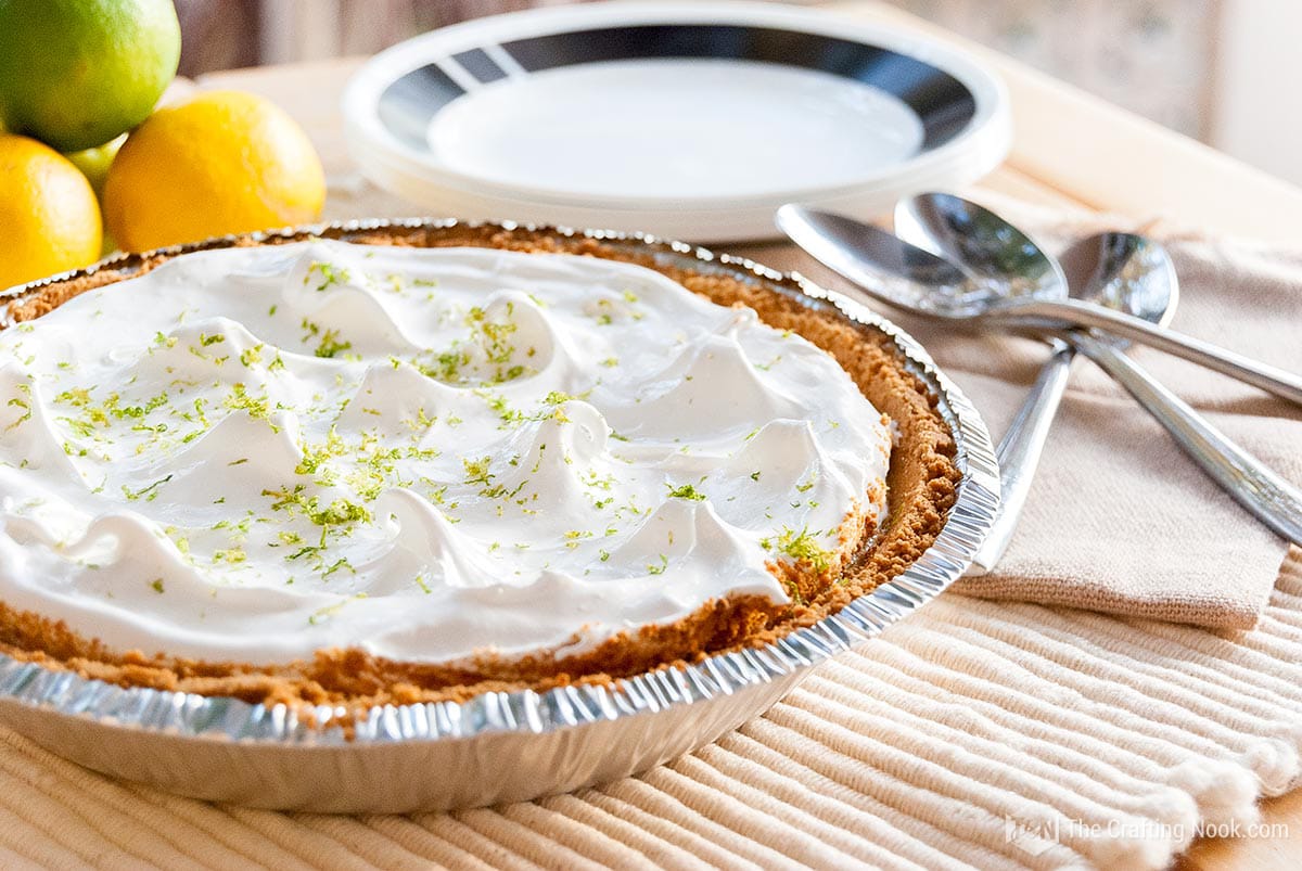 Classic Key Lime Pie Recipe with Italian Meringue on the table