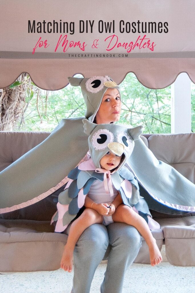 Matching DIY Owl costume for mom & daughter cover image with text overlay