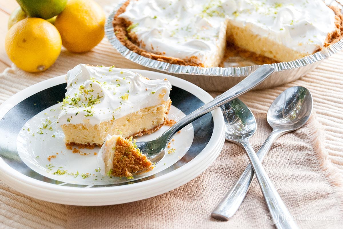 slice of Key Lime Pie with Italian Meringue served closer view