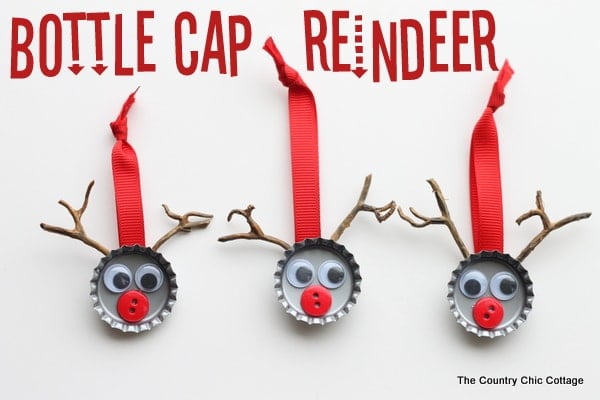 Reindeer Bottle Cap Ornaments Kids Craft by The Country Chic Cottage