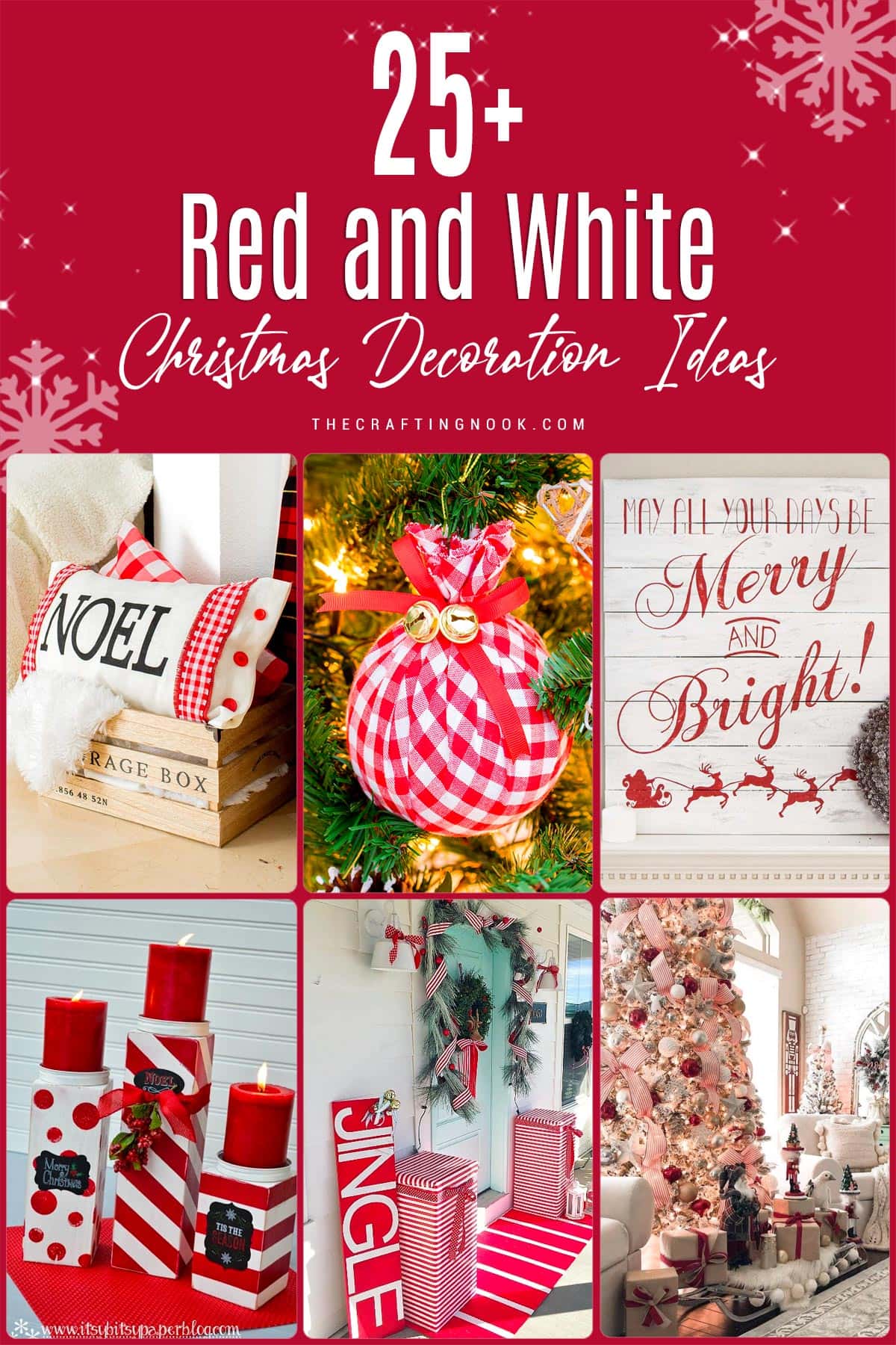 Collection of 25+ Red and White Christmas Decoration Ideas collage cover image with text title overlay