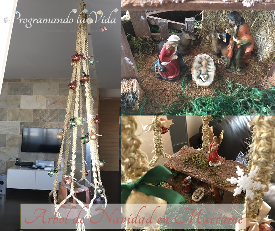 Macrame Hanging Christmas tree with Nativity by Programando la Vida