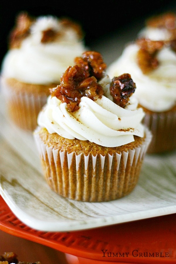 Pecan Pie Pumpkin Cupcakes by Yummy Crumble