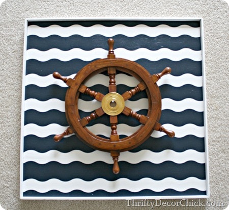 Nautical art using wavey painter's tape by Thrifty Decor Chick.