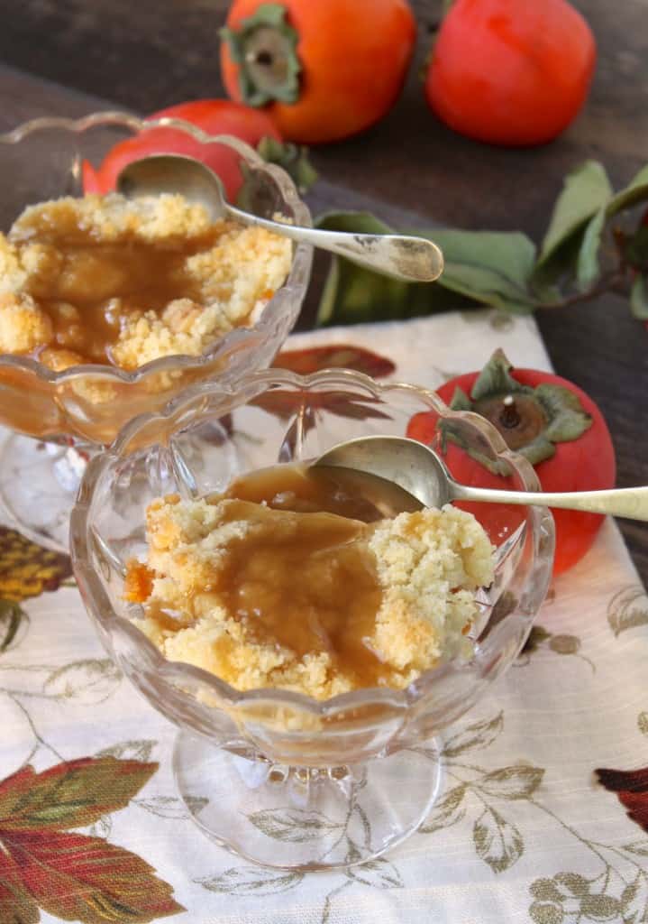 Persimmon Apple Crumble with Rum Sauce By Christina's Cucina