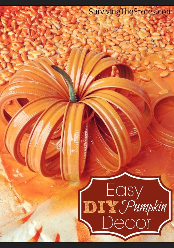 Easy DIY Pumpkin Craft With Mason Jar Lids! by Surviving the Stores