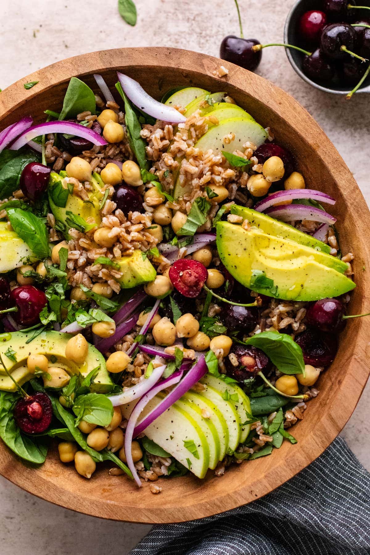 Summer Farro Salad with Cherries & Chickpeas By A Simple Palate