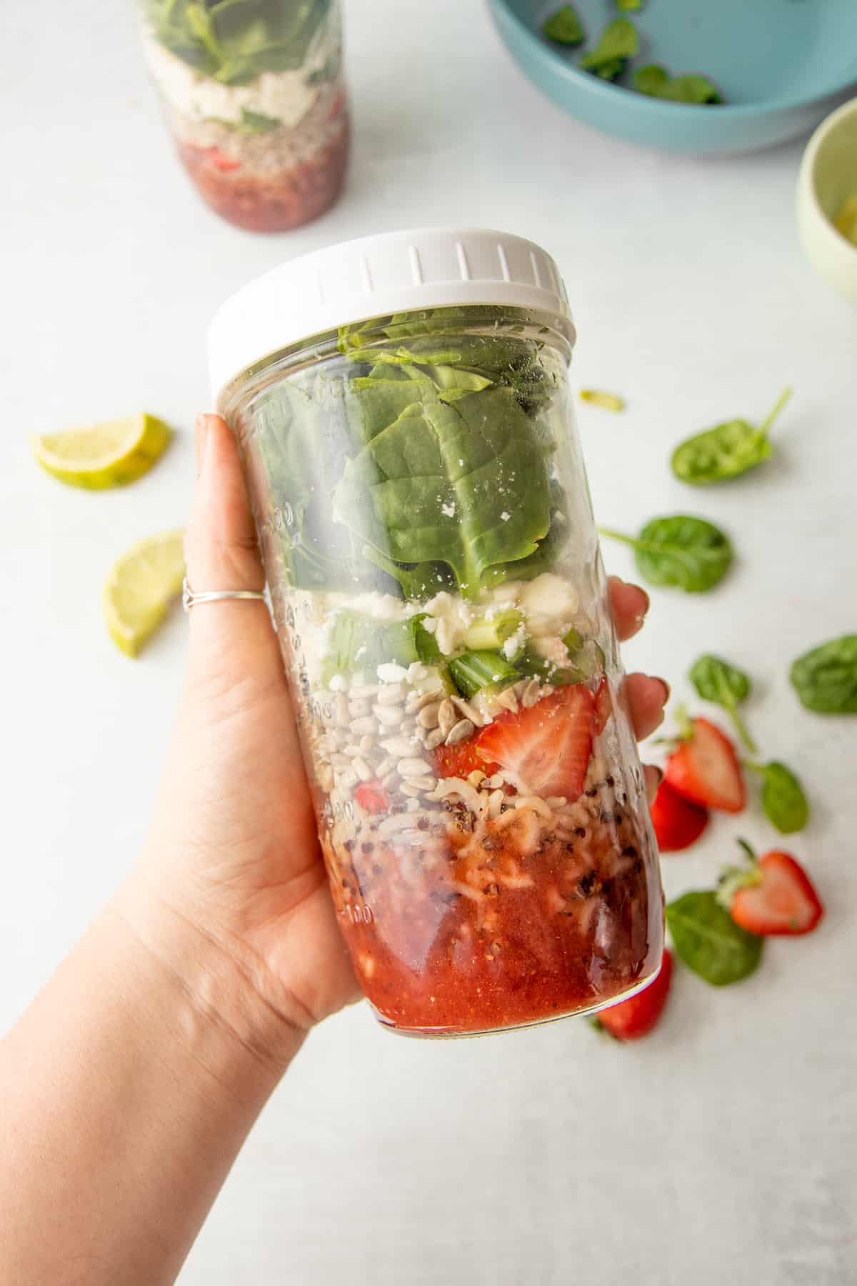 Strawberry Spinach Salad in a Jar By Whole Fully