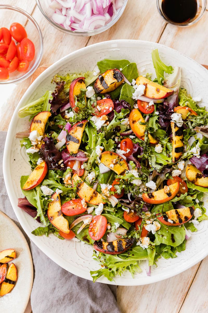 GRILLED PEACH SUMMER SALAD WITH DAIRY-FREE FETA By Fresh Water Peaches