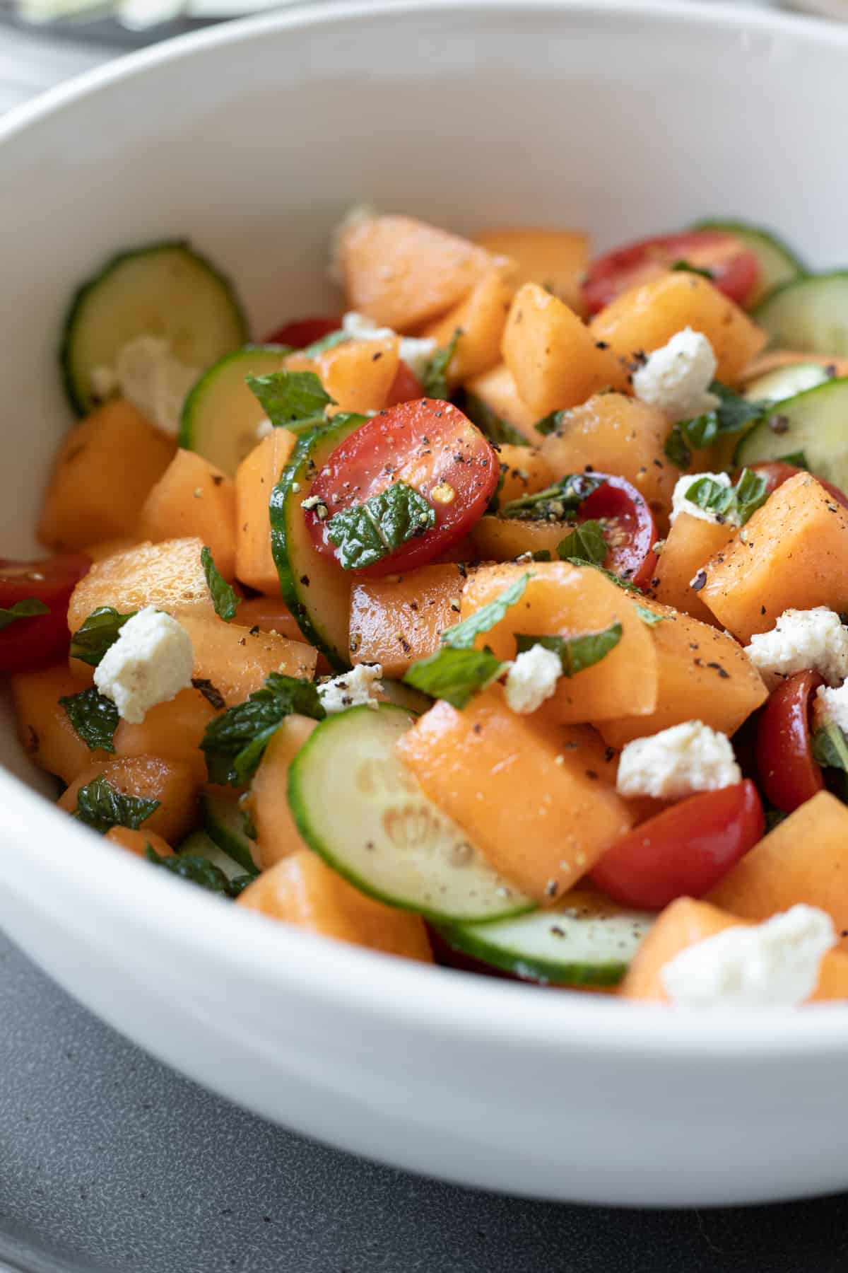 Cantaloupe Salad With Cucumber, Feta and Mint By My Quiet Kitchen