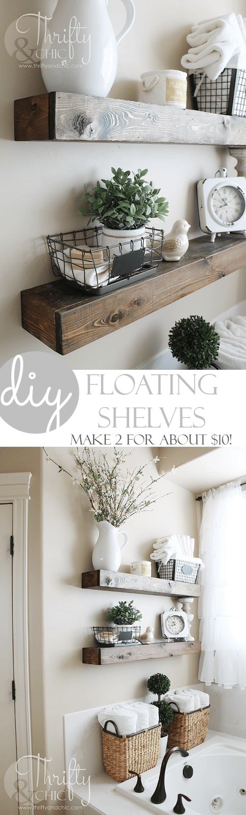 DIY Floating Shelves and Bathroom Update by Thrifty & Chic