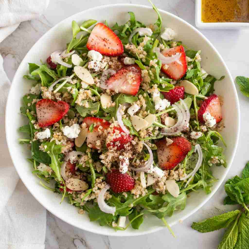 Rocca Salad with Bulgur, Strawberries & Honey Sumac Dressing By The Pypers Kitchen