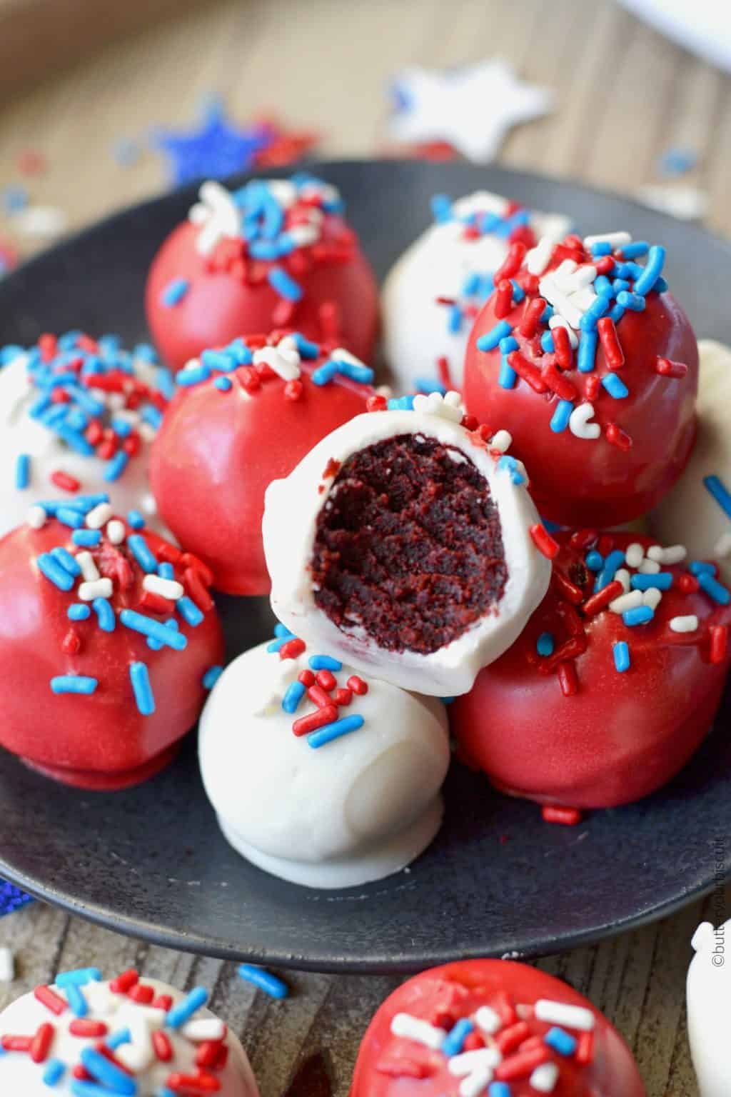 PATRIOTIC RED VELVET CAKE BALLS By Butter your Biscuit