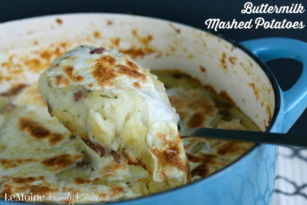 closeup of Buttermilk Mashed Potatoes image with text overlay